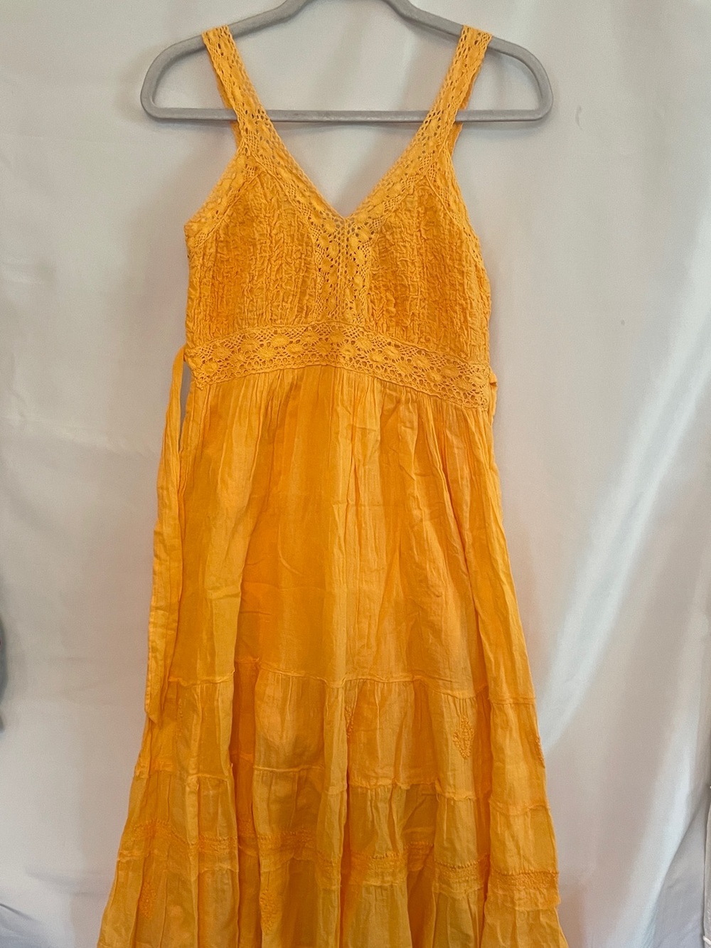 Orange Tangerine Cotton Sundress Tie Boho Gypsy Fairycore Cottage Festival M